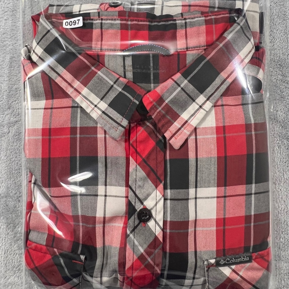 Columbia Mens Red Black Plaid Long Sleeve Button Down Hiking Shirt Size XL - Picture 8 of 8